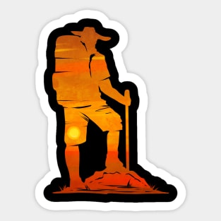 Backpacker In The Sunset While Hiking Sticker